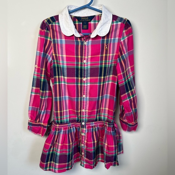 POLO Ralph Lauren Pink Multicolour Plaid Tartan Dress Preppy Fall Size 5 Girls - Picture 7 of 9